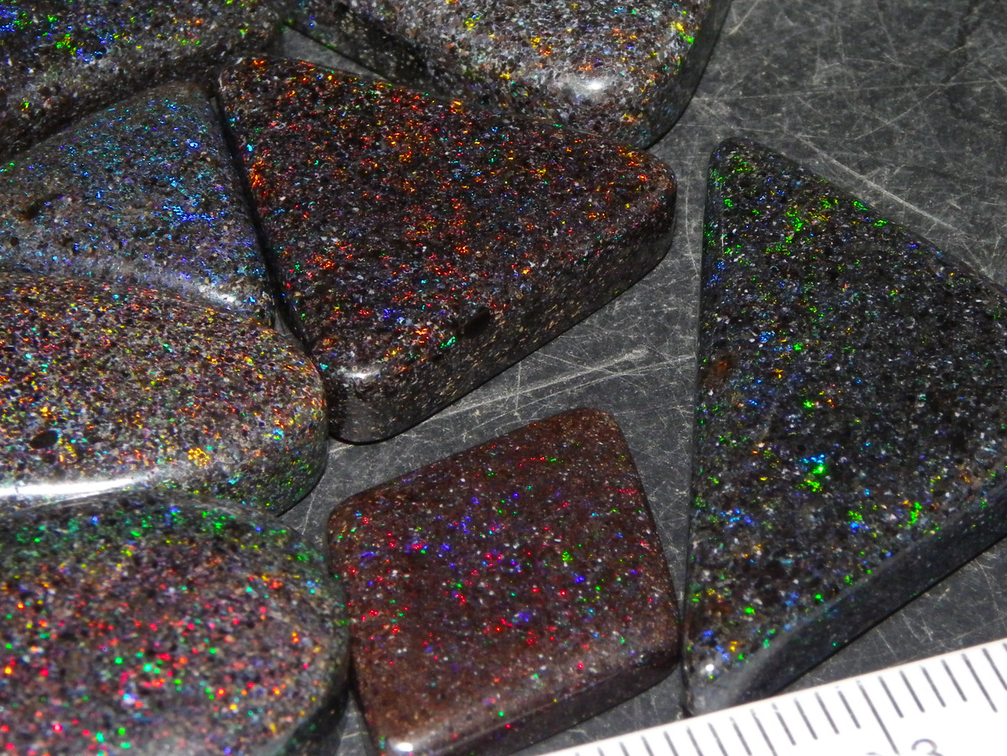 13 Nice Cut/Polished /Treated Andamooka Matrix Opals 143cts Red/Green/Blue Fires
