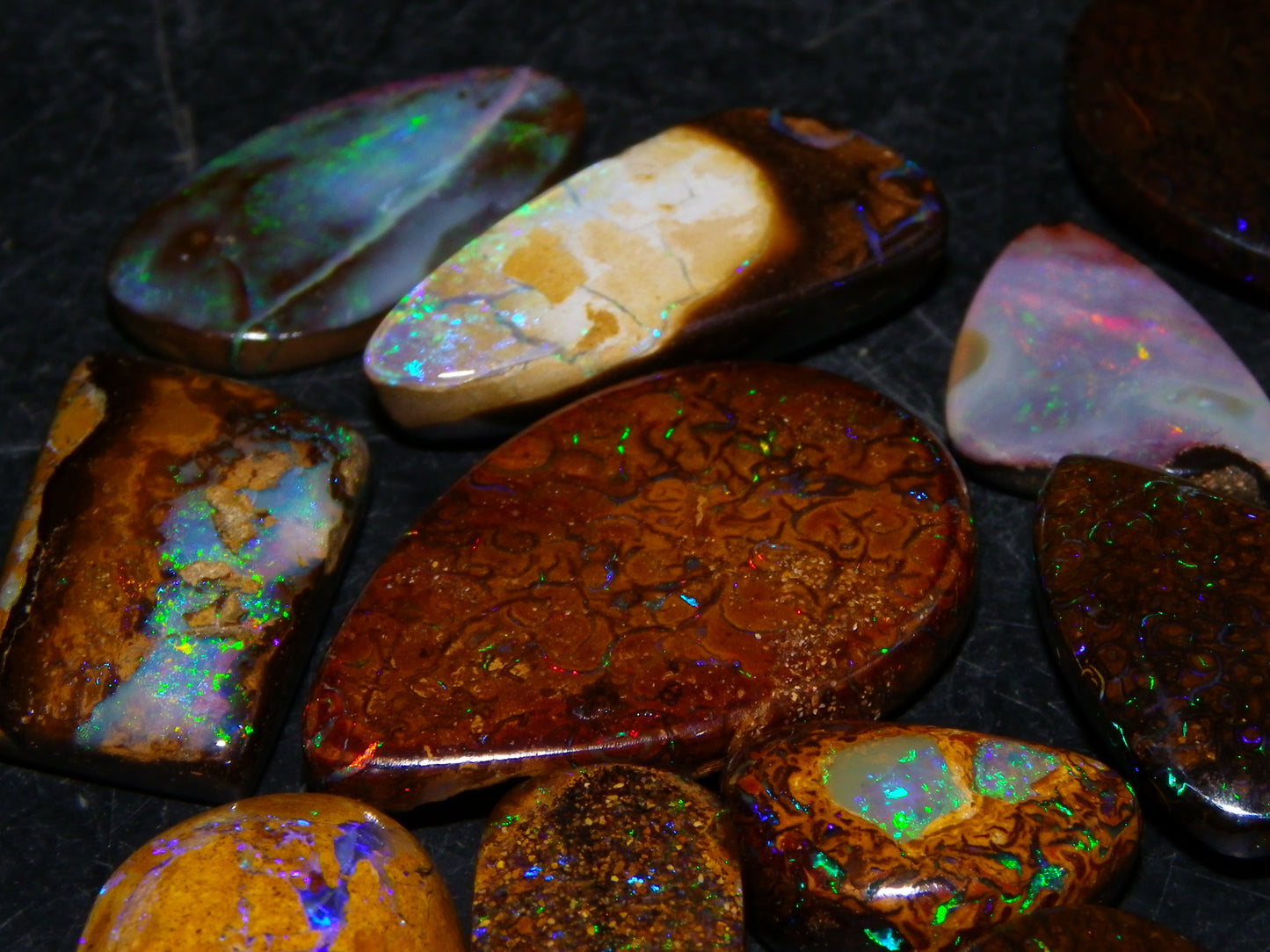 16 Cut/Polished Boulder/Koroit/Matrix Opal Cabs 192.5cts Fires/Patterns Australia