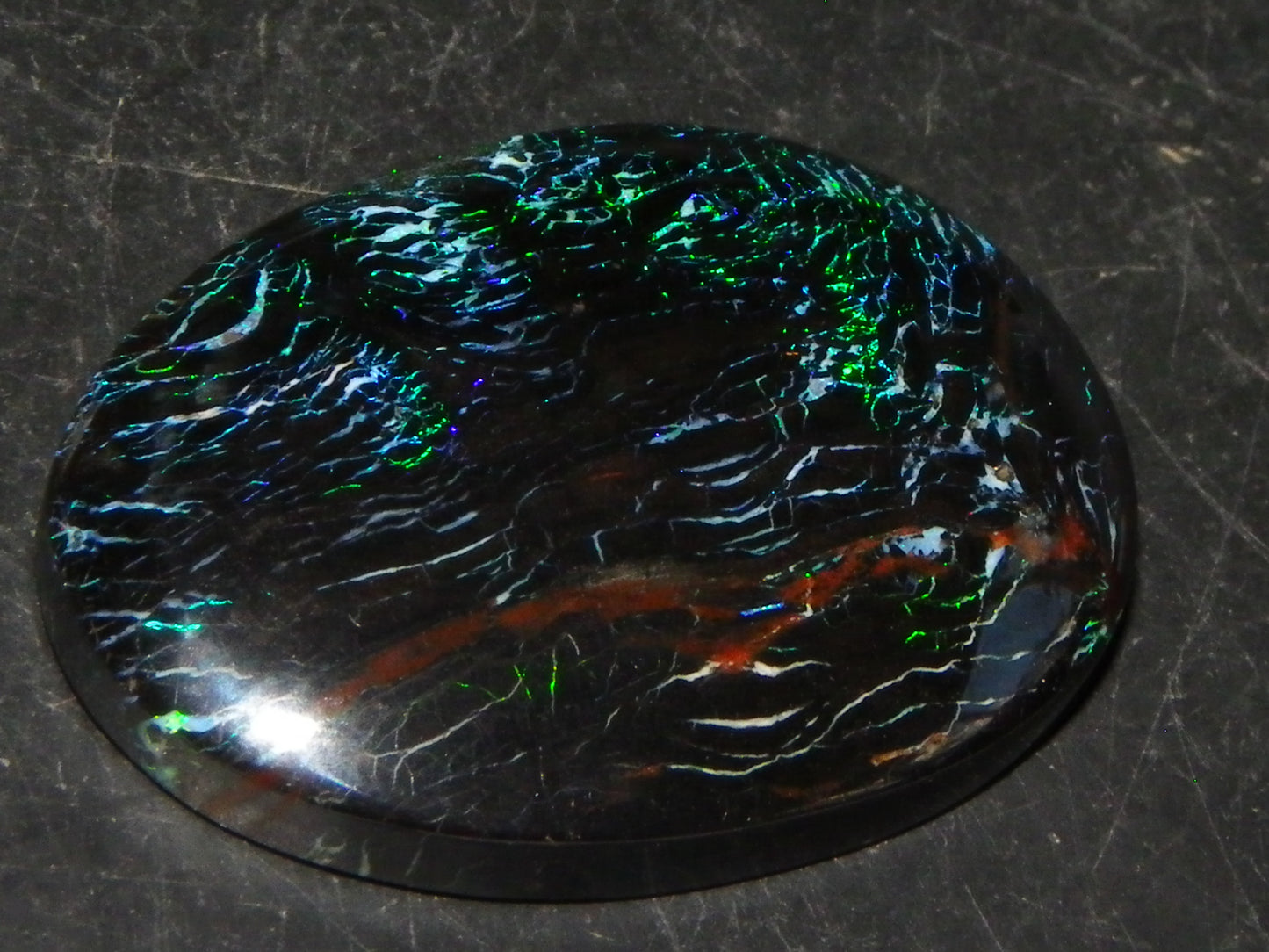 Nice Black Boulder/Matrix Opal Cab/Oval 23cts Queensland Australia Blue/Green Fires