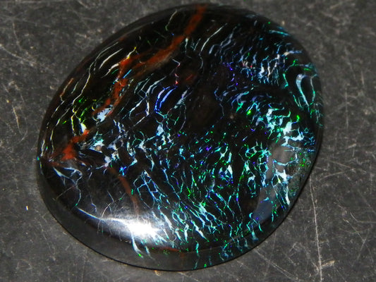 Nice Black Boulder/Matrix Opal Cab/Oval 23cts Queensland Australia Blue/Green Fires