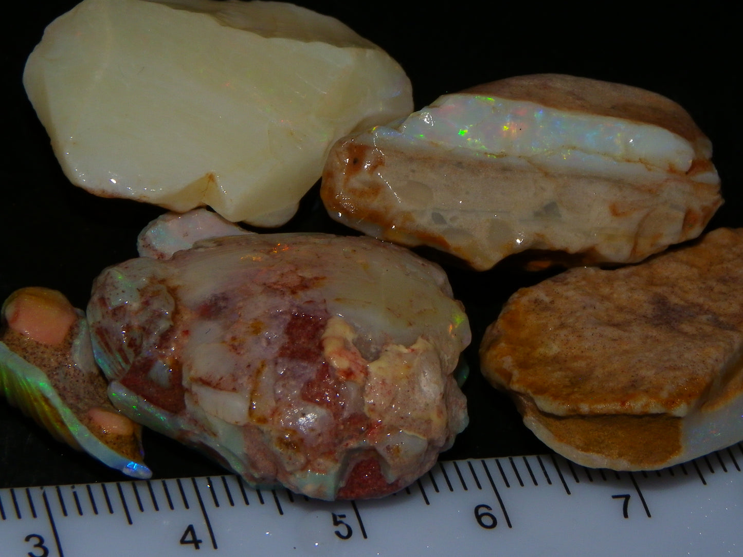 Nice Coober Pedy Shell Fossil Opal Specimens/Rough 110cts Fires/Bars :)