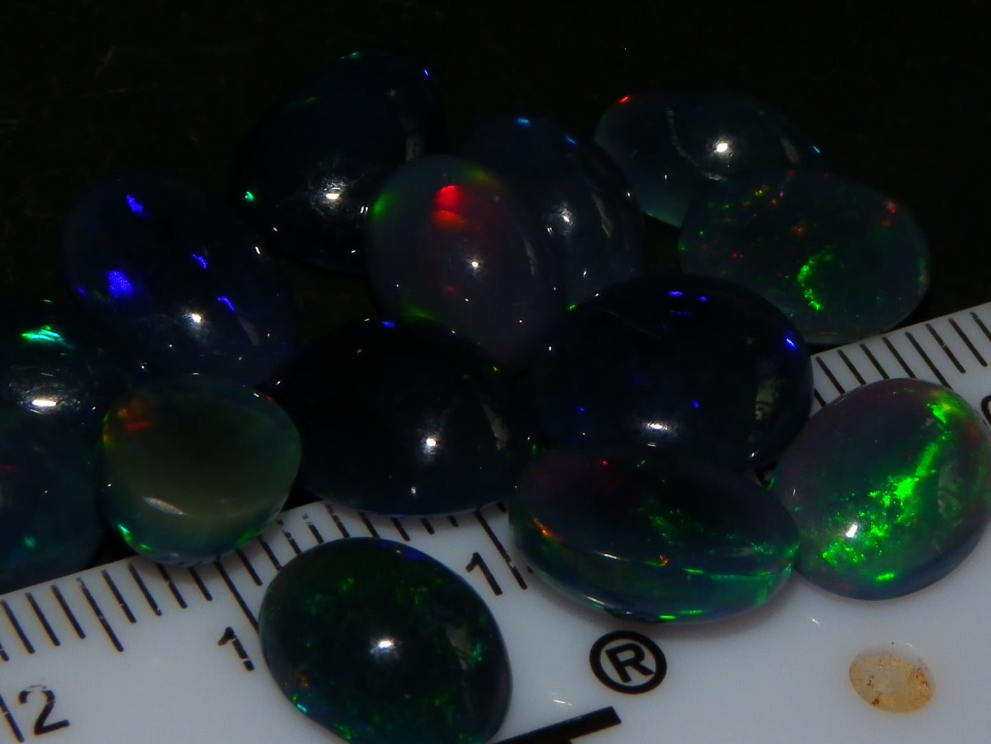 14 Nice Cut/Polished Smoked/Dark Welo Crystal Opal cabs 21.4cts Mixed Fires :)