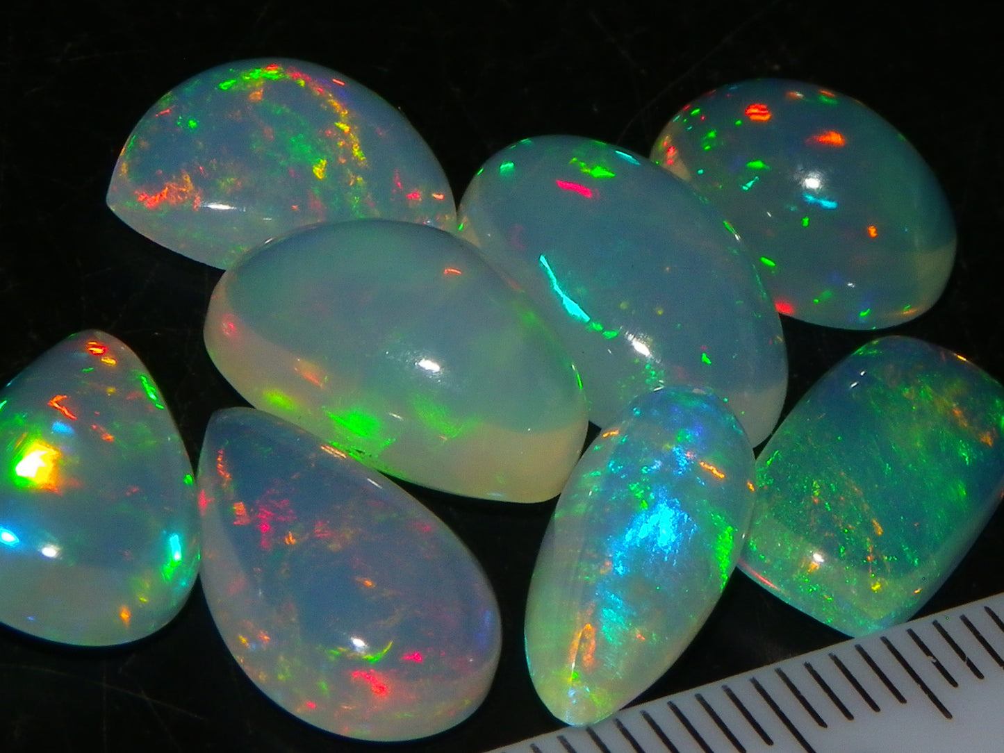 8 Nice Welo Crystal Opals / Cabs 17.2cts Multicolour Fires Ethiopia :)