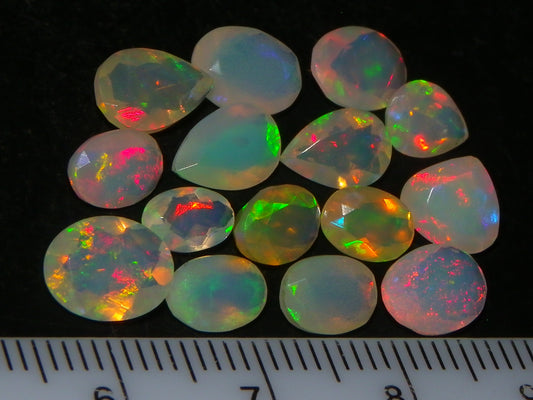 Nice Parcel Faceted/Cut Welo Opals 9cts 15 stones Multicolour Fires Mixed shapes