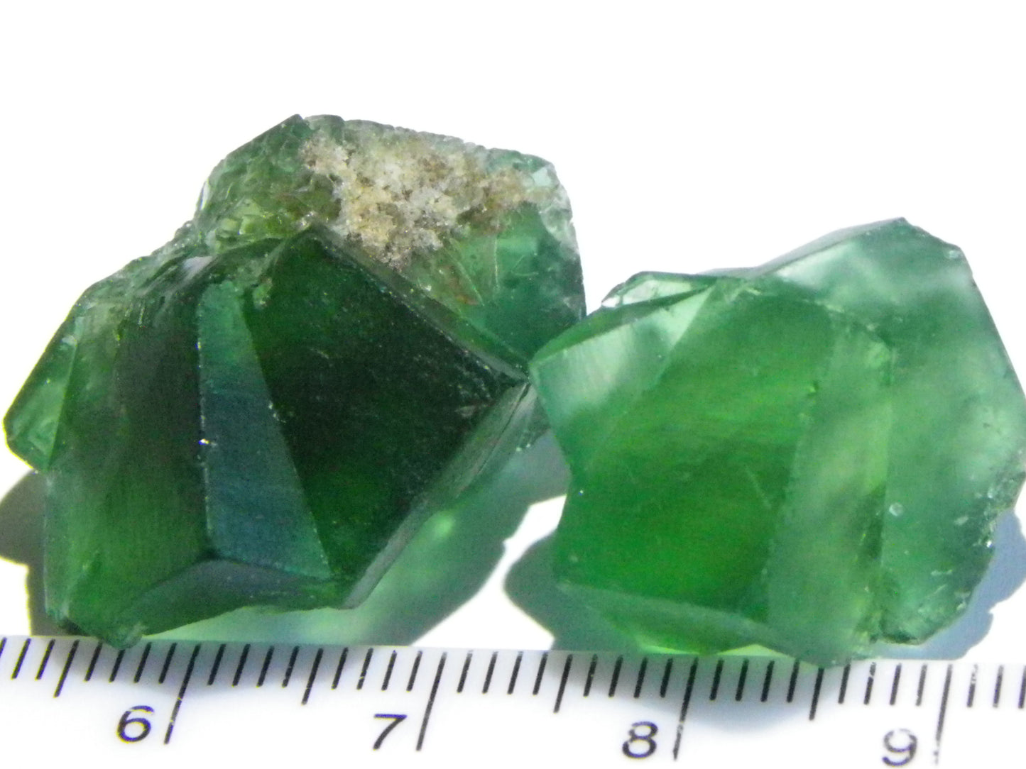 2 Nice Quality Green Fluorite Crystal specimens 79.4cts Diana Maria Mine Weardale UK