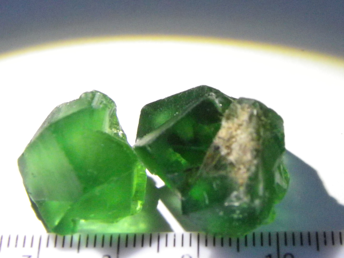 2 Nice Quality Green Fluorite Crystal specimens 79.4cts Diana Maria Mine Weardale UK