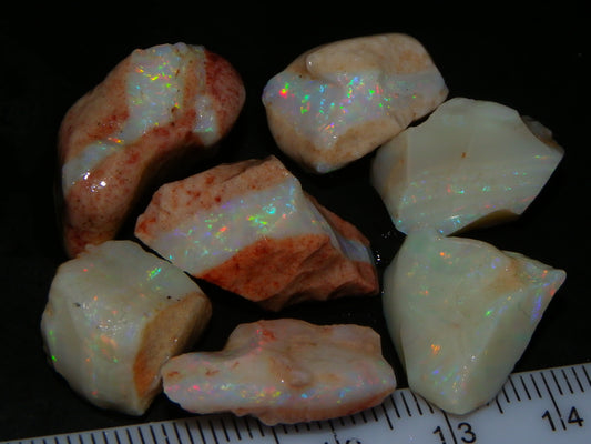 Nice Rough Coober Pedy white/Seam Opal Parcel 75.6cts Multicolour Fires :)