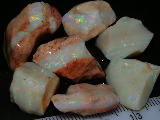 Nice Rough Coober Pedy white/Seam Opal Parcel 75.6cts Multicolour Fires :)