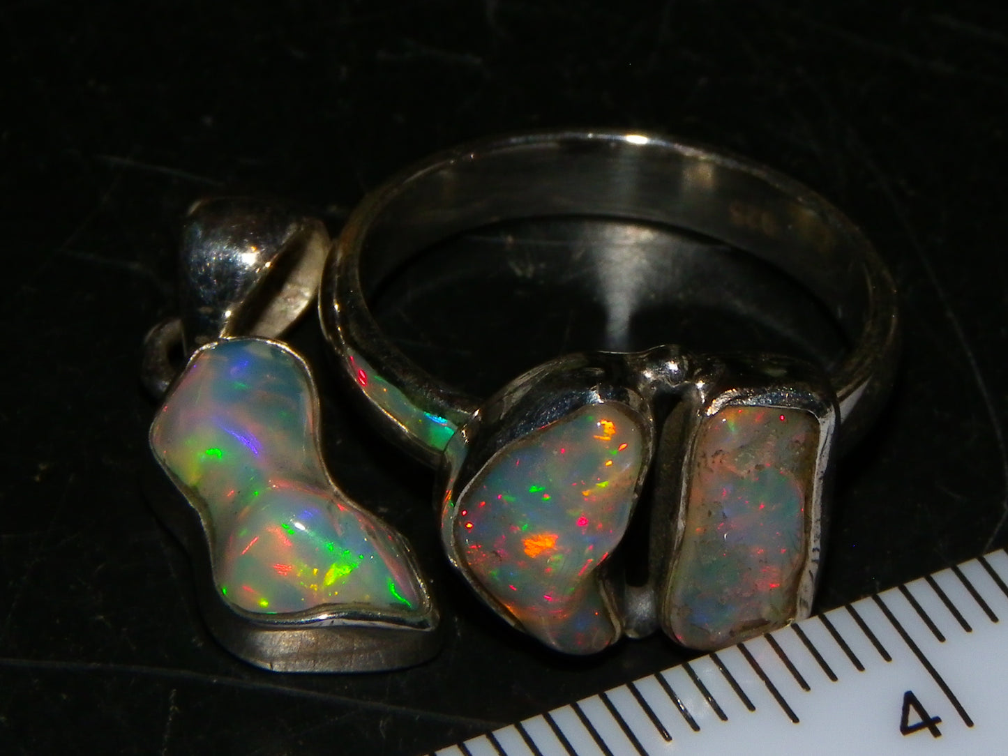 Nice Welo Crystal Opal Ring + Pendant 24.4cts 925 Silver Great Fires Polished