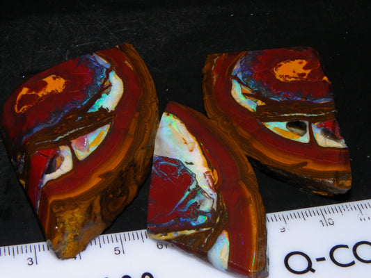 3 Matching Gem Boulder Opal Specimens/Slices 501cts Fires/Patterns Queensland Australia