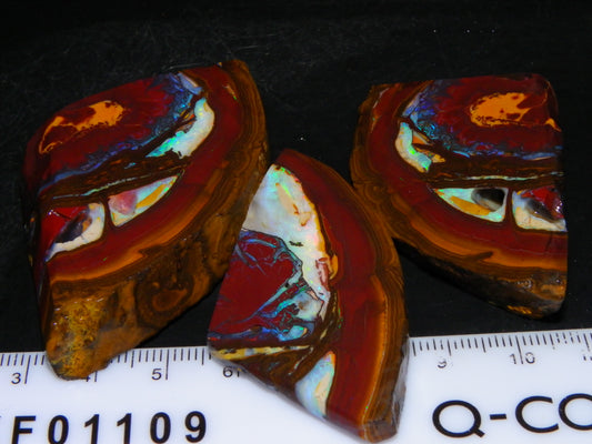 3 Matching Gem Boulder Opal Specimens/Slices 501cts Fires/Patterns Queensland Australia