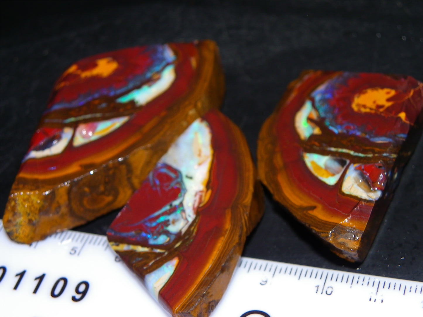 3 Matching Gem Boulder Opal Specimens/Slices 501cts Fires/Patterns Queensland Australia