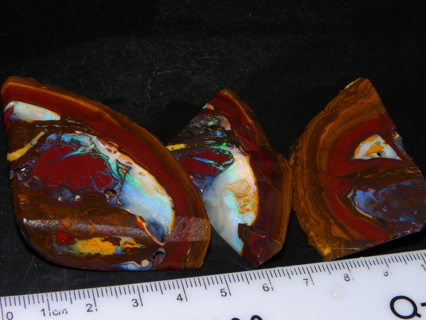 3 Matching Gem Boulder Opal Specimens/Slices 501cts Fires/Patterns Queensland Australia