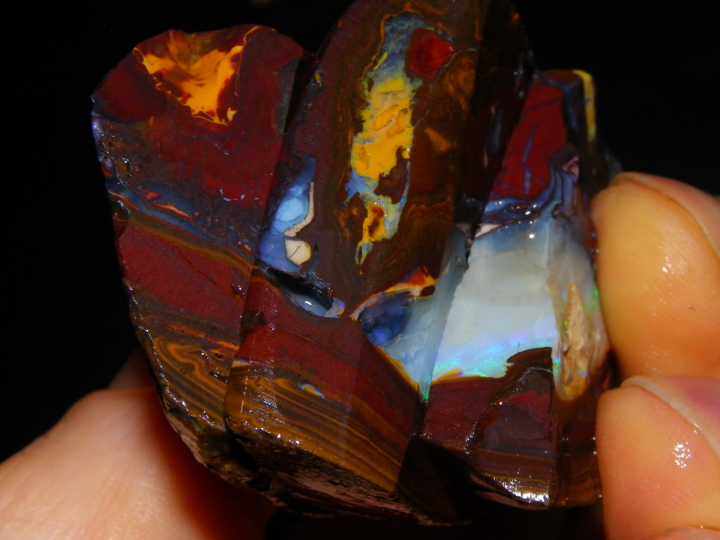 3 Matching Gem Boulder Opal Specimens/Slices 501cts Fires/Patterns Queensland Australia