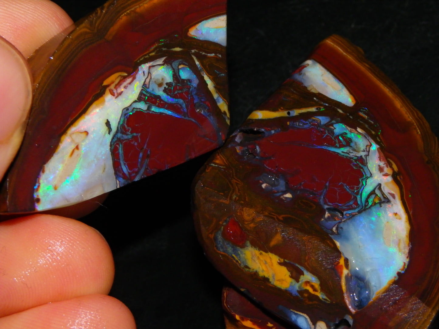 3 Matching Gem Boulder Opal Specimens/Slices 501cts Fires/Patterns Queensland Australia