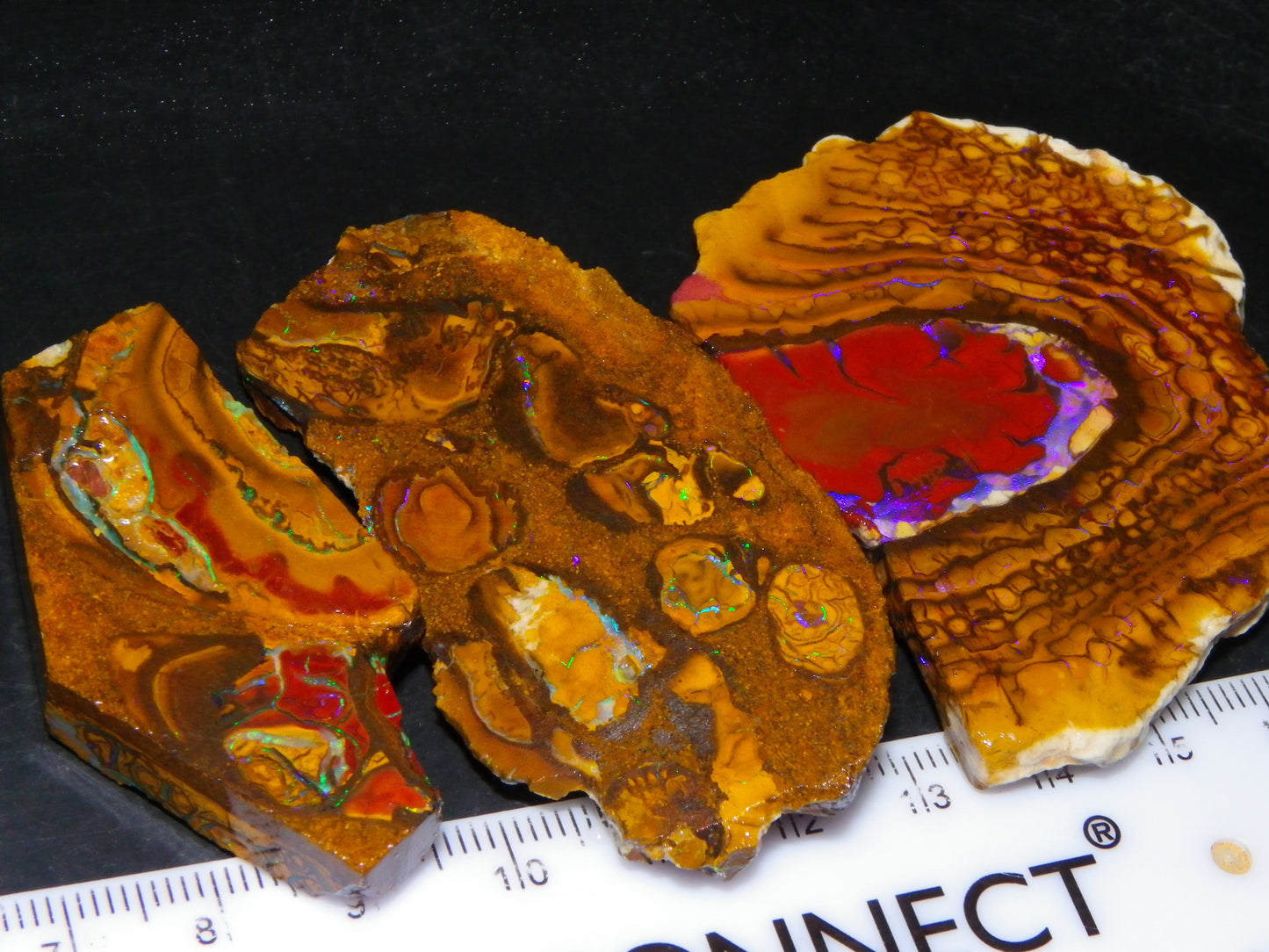 3 Nice Rough/Sliced Koroit Opals 402cts Queensland Australia Patterns/Fires/Nuts :)