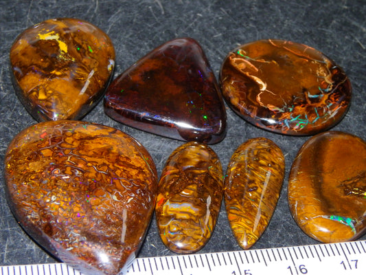 7 Nice Cut/Polished Koroit Opal Cabs/Freeforms 264cts Queensland Australia