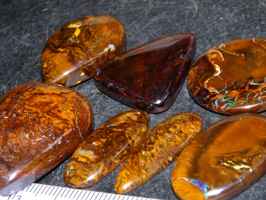 7 Nice Cut/Polished Koroit Opal Cabs/Freeforms 264cts Queensland Australia
