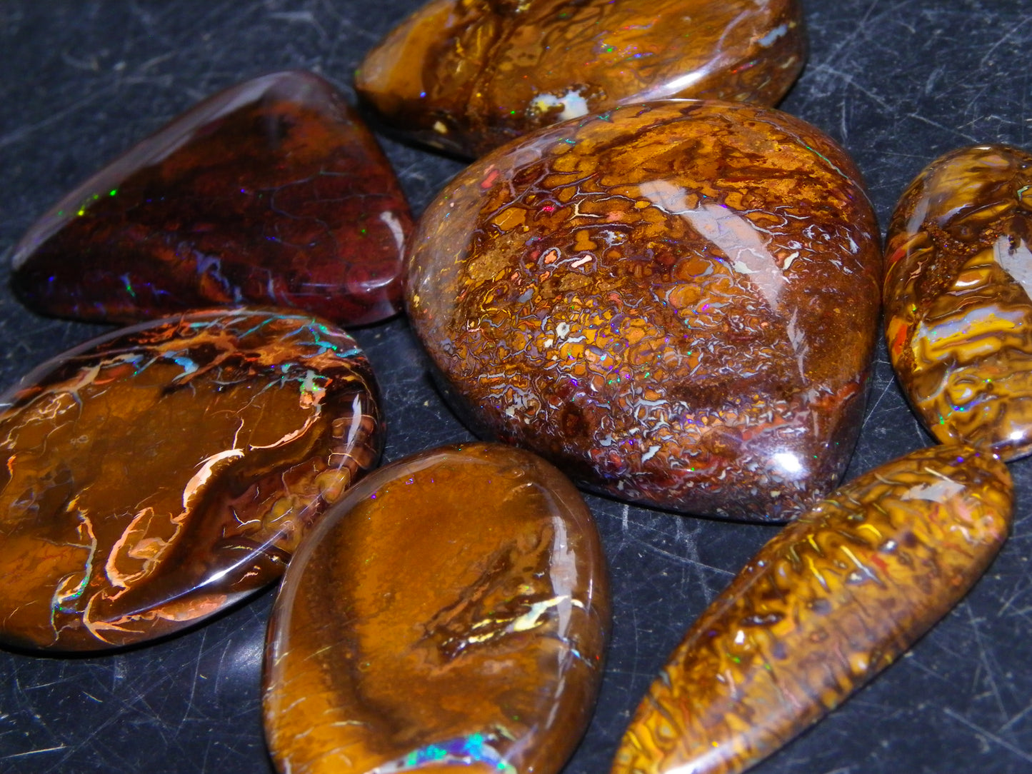 7 Nice Cut/Polished Koroit Opal Cabs/Freeforms 264cts Queensland Australia