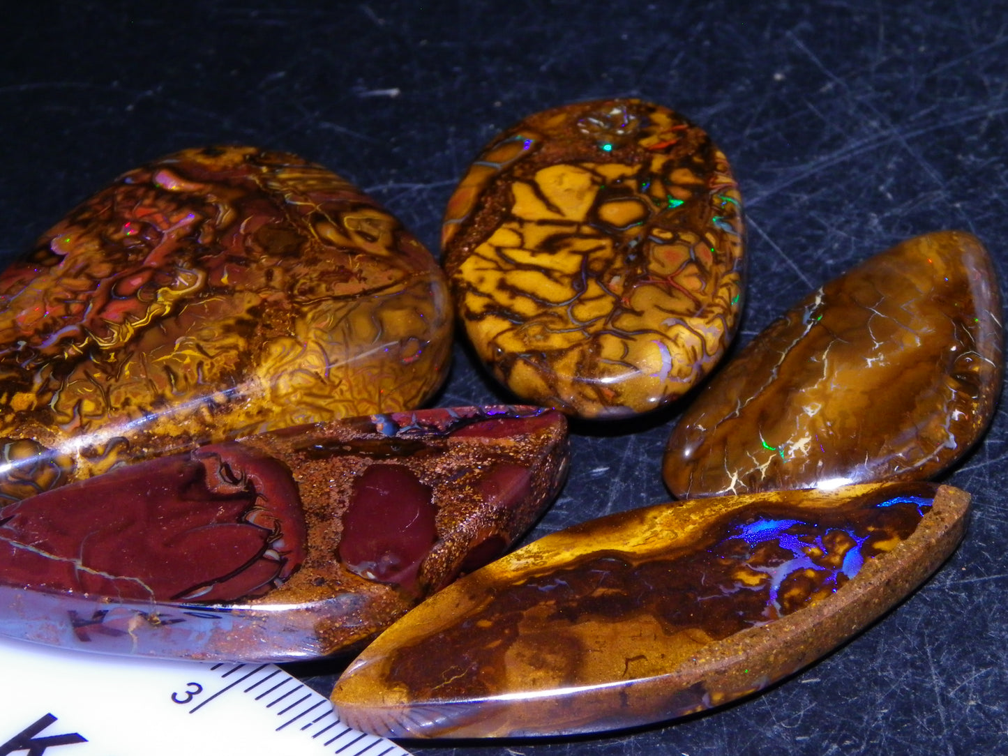 5 Nice Cut/Polished Koroit Opals 264cts Patterns/Fires Queensland Australia