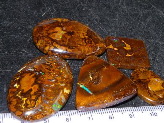 5 Nice Cut/Polished Koroit Opals 260cts Queensland Australia Green Fires
