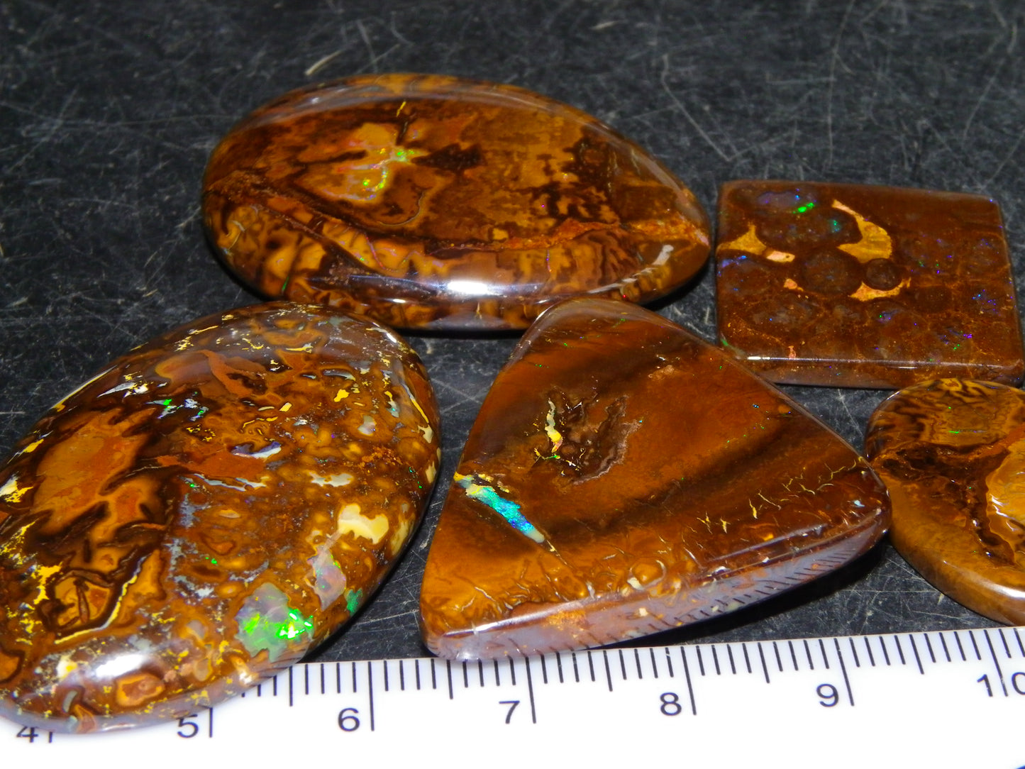 5 Nice Cut/Polished Koroit Opals 260cts Queensland Australia Green Fires
