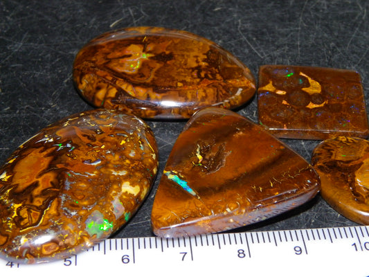 5 Nice Cut/Polished Koroit Opals 260cts Queensland Australia Green Fires