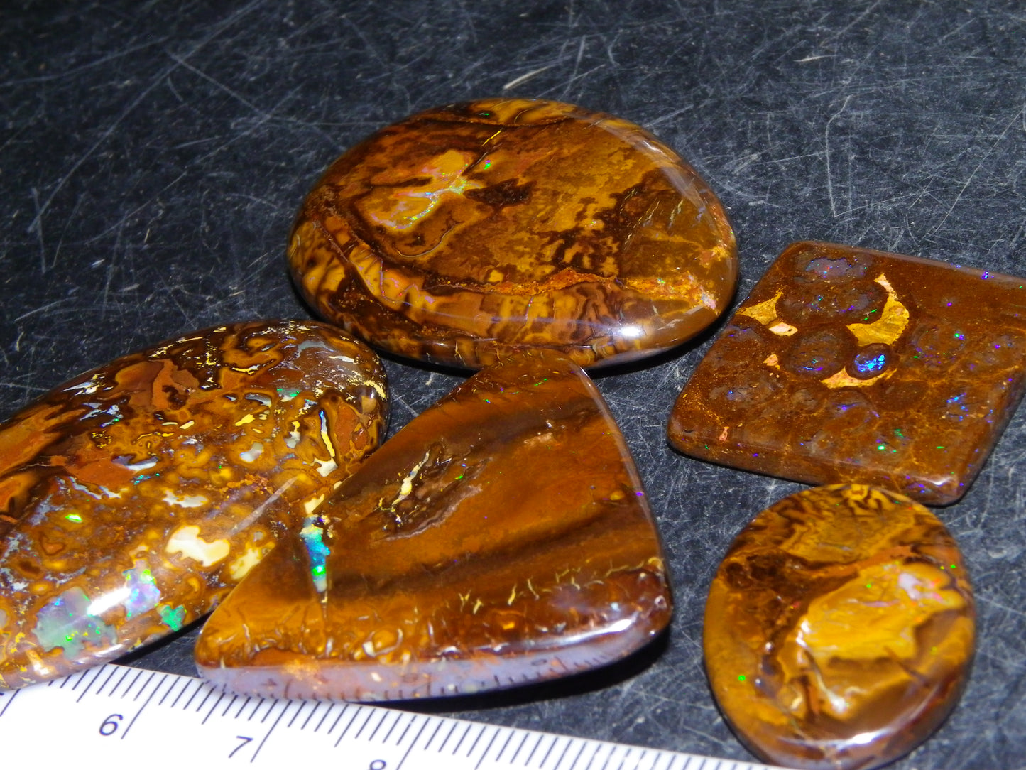 5 Nice Cut/Polished Koroit Opals 260cts Queensland Australia Green Fires