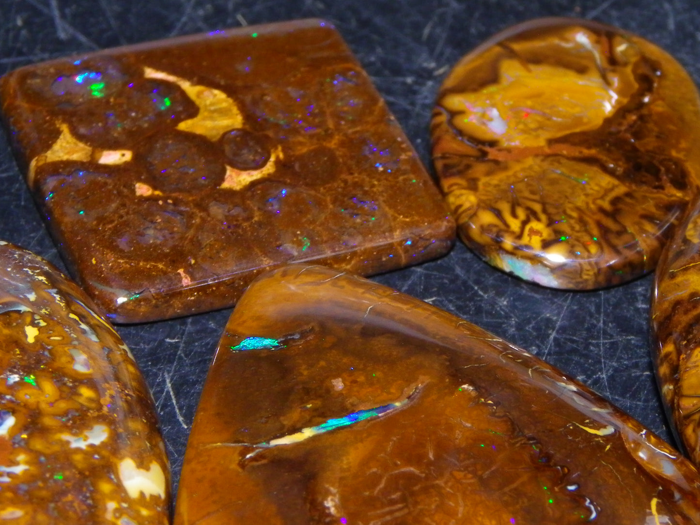 5 Nice Cut/Polished Koroit Opals 260cts Queensland Australia Green Fires