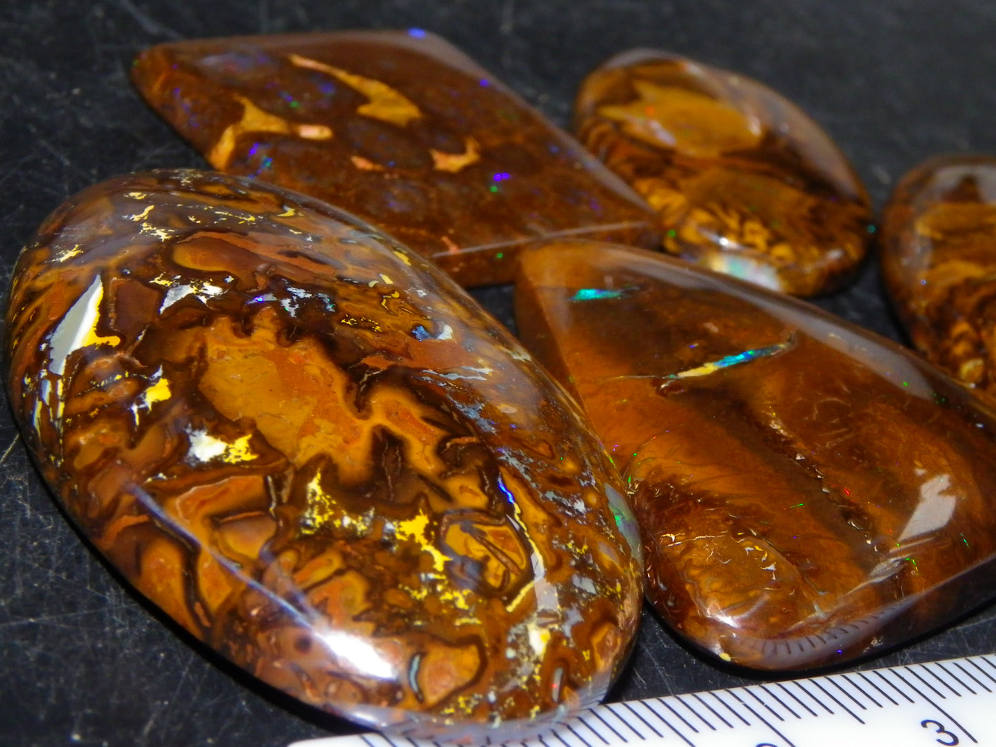 5 Nice Cut/Polished Koroit Opals 260cts Queensland Australia Green Fires