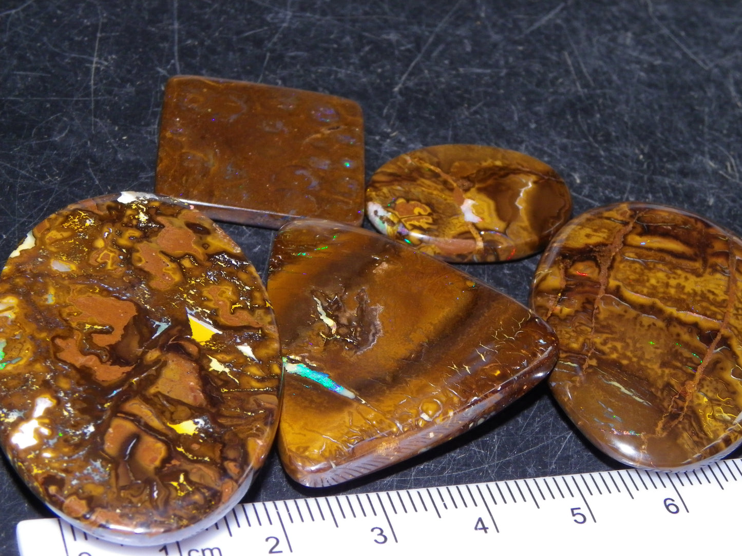 5 Nice Cut/Polished Koroit Opals 260cts Queensland Australia Green Fires