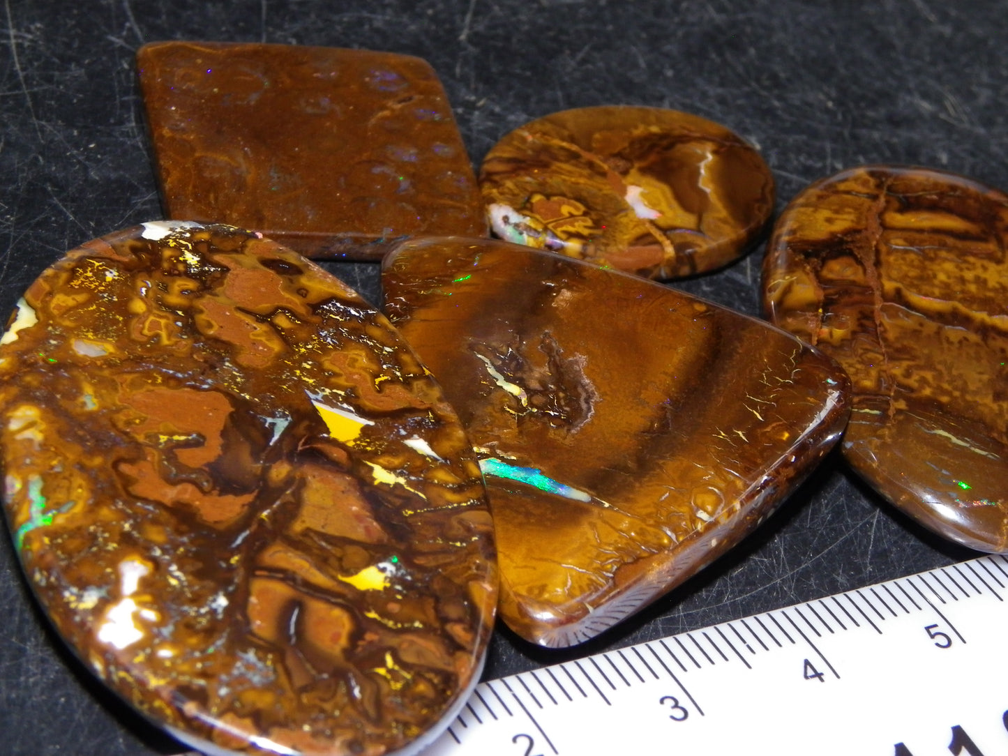 5 Nice Cut/Polished Koroit Opals 260cts Queensland Australia Green Fires
