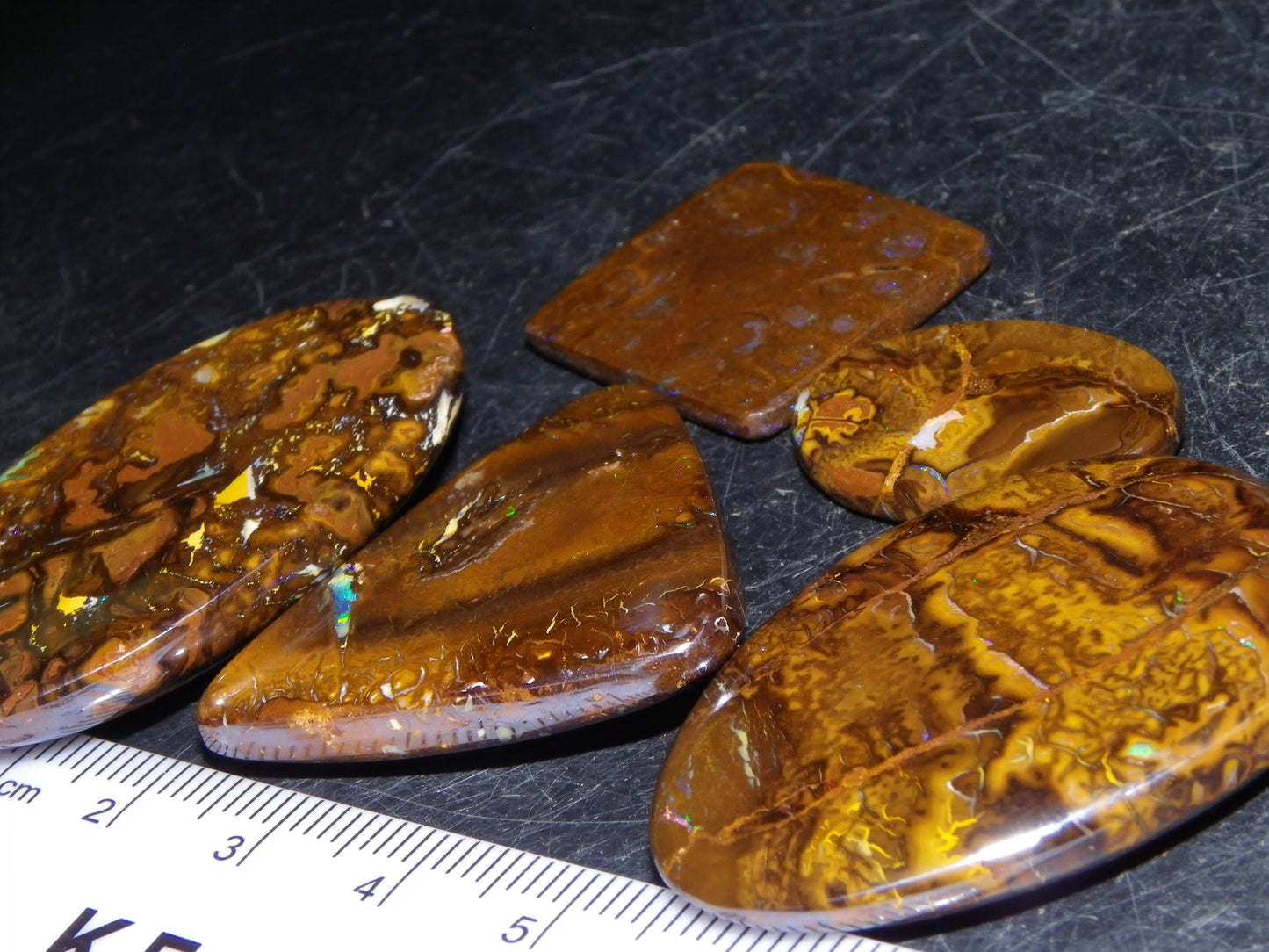 5 Nice Cut/Polished Koroit Opals 260cts Queensland Australia Green Fires
