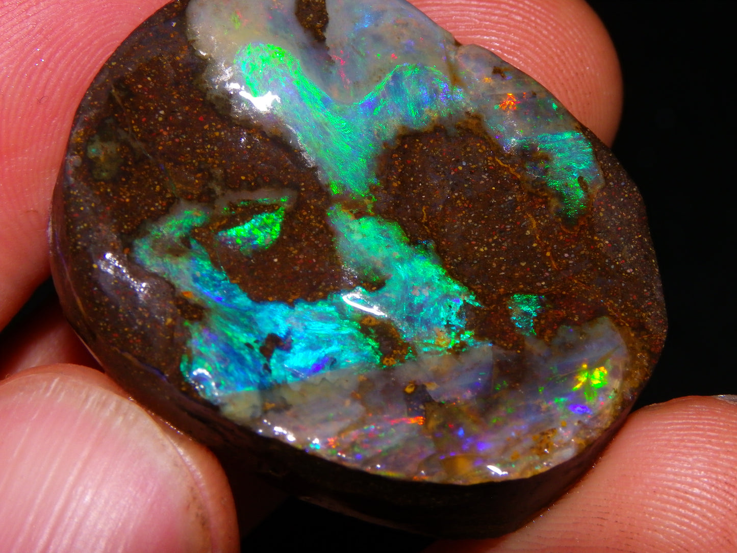 Nice Quality Boulder Opal Freeform Oval Rub 81cts Specimen Bright Fires Qld Australia