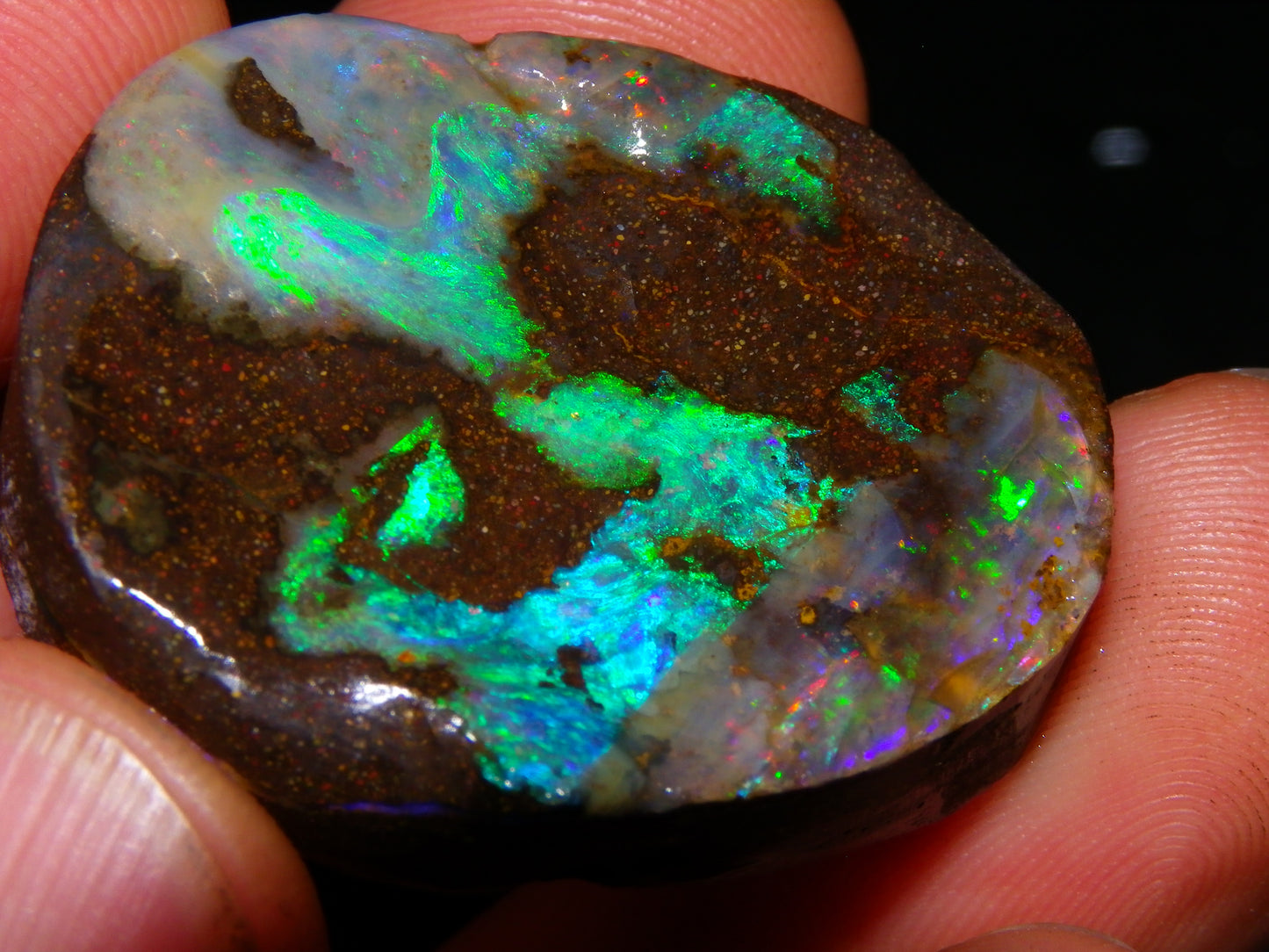 Nice Quality Boulder Opal Freeform Oval Rub 81cts Specimen Bright Fires Qld Australia