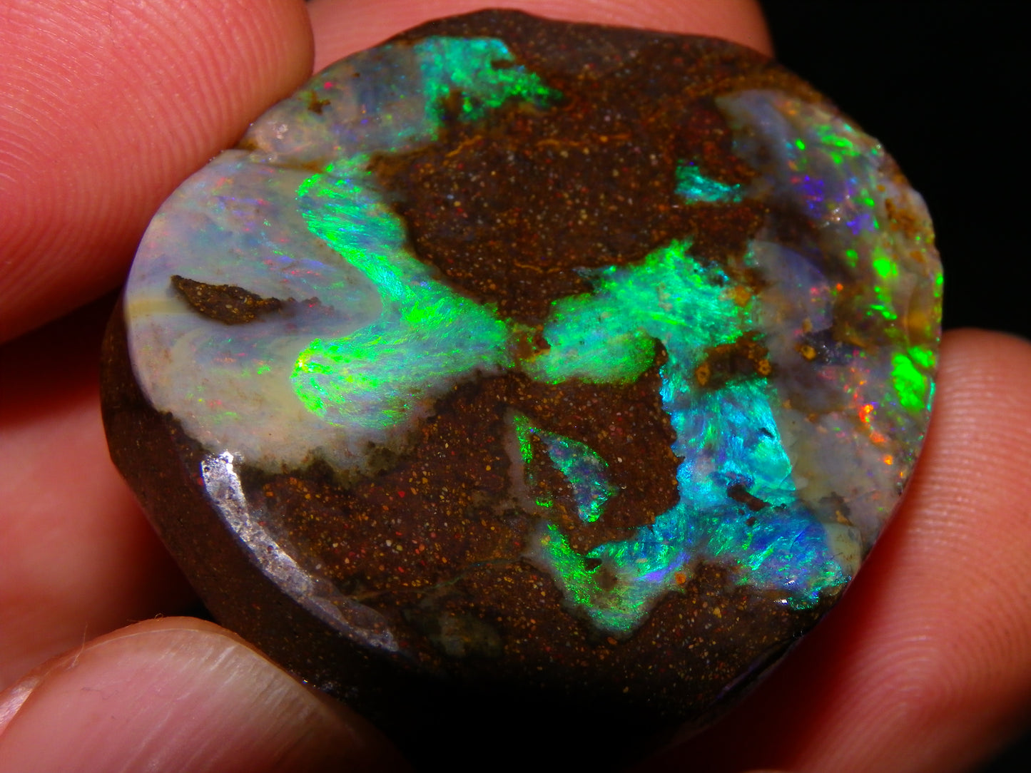 Nice Quality Boulder Opal Freeform Oval Rub 81cts Specimen Bright Fires Qld Australia