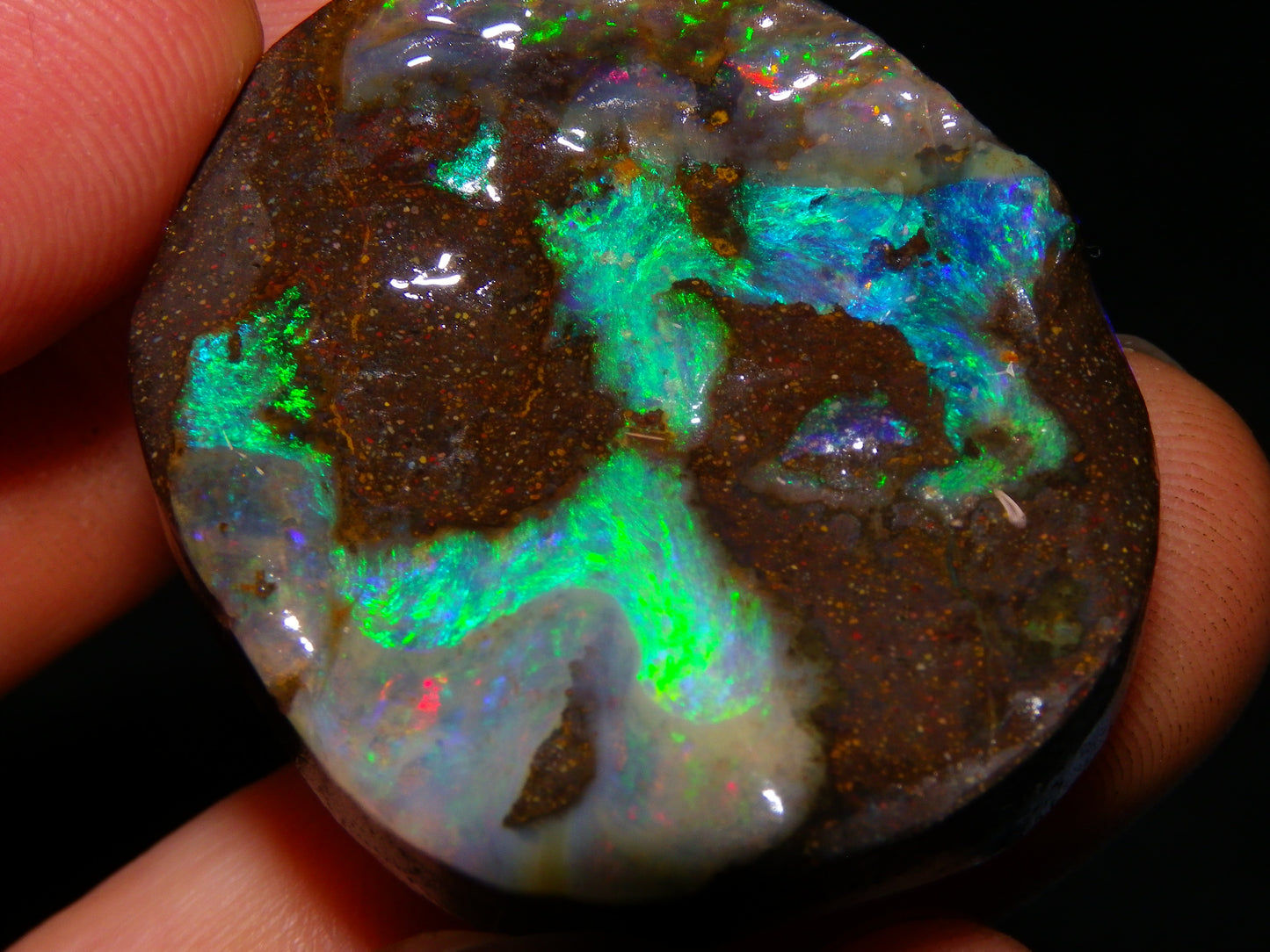 Nice Quality Boulder Opal Freeform Oval Rub 81cts Specimen Bright Fires Qld Australia