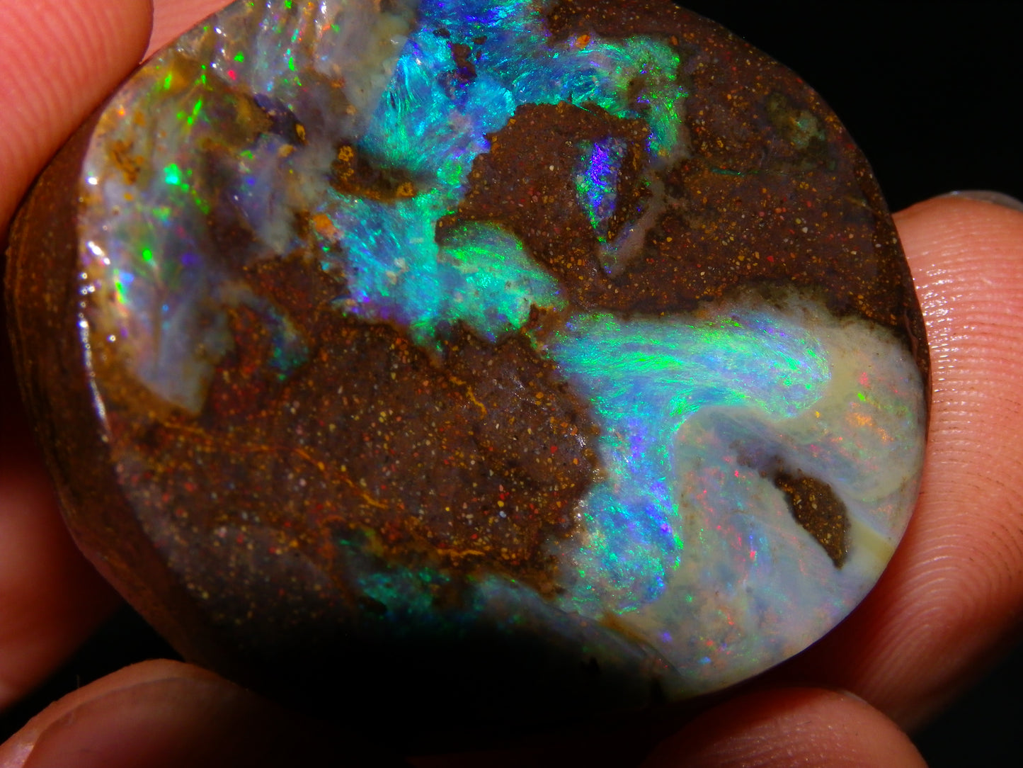 Nice Quality Boulder Opal Freeform Oval Rub 81cts Specimen Bright Fires Qld Australia