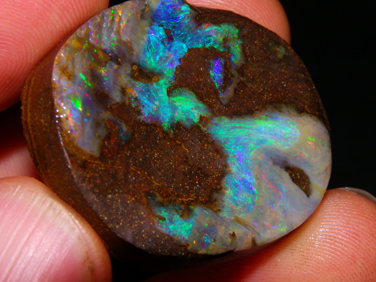 Nice Quality Boulder Opal Freeform Oval Rub 81cts Specimen Bright Fires Qld Australia