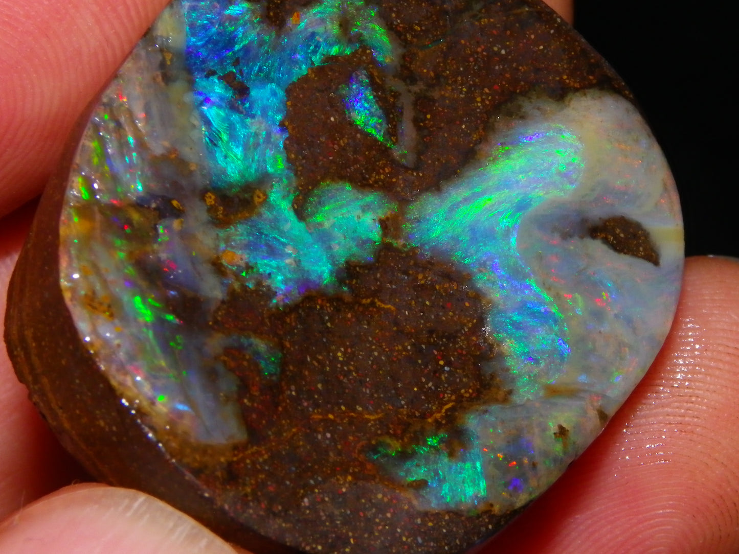 Nice Quality Boulder Opal Freeform Oval Rub 81cts Specimen Bright Fires Qld Australia