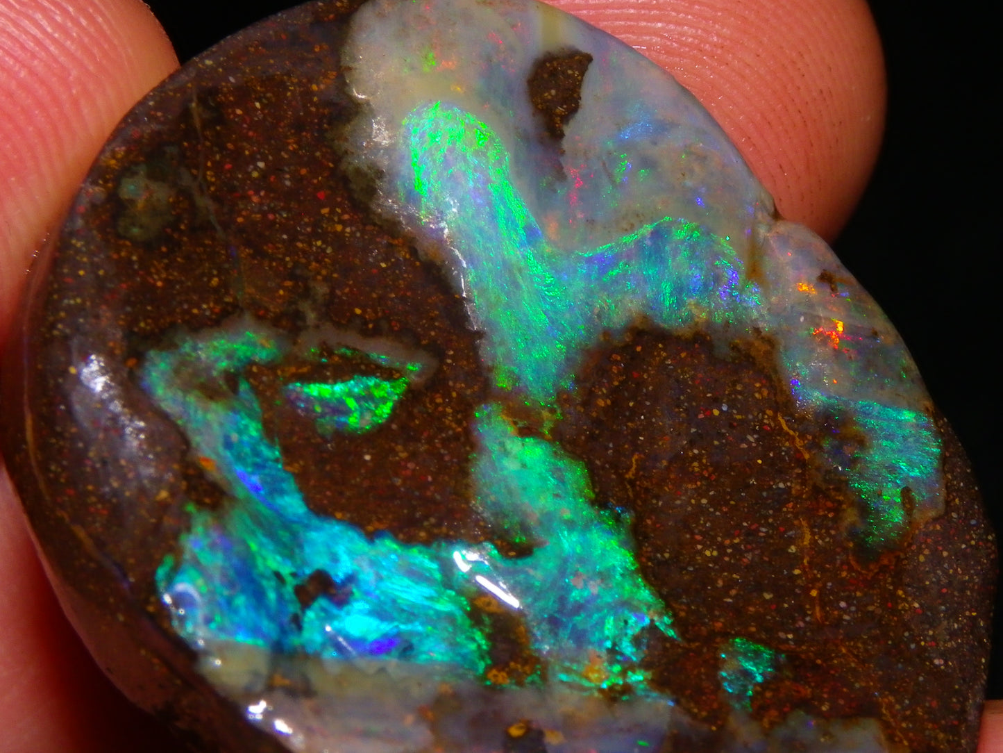 Nice Quality Boulder Opal Freeform Oval Rub 81cts Specimen Bright Fires Qld Australia