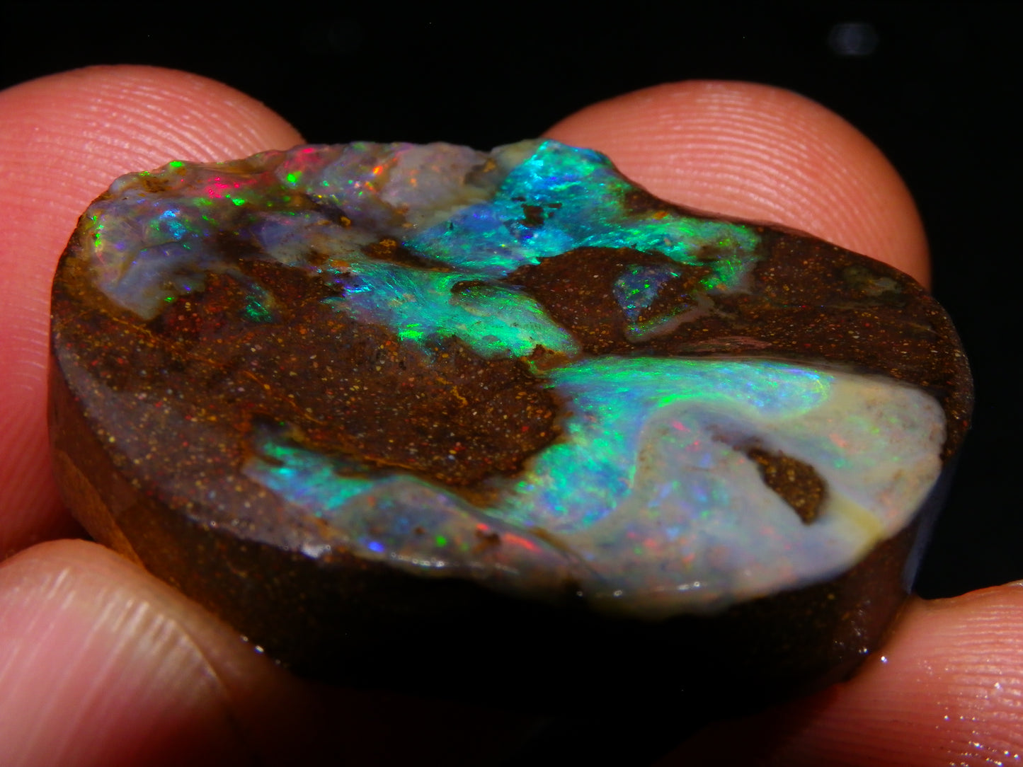 Nice Quality Boulder Opal Freeform Oval Rub 81cts Specimen Bright Fires Qld Australia