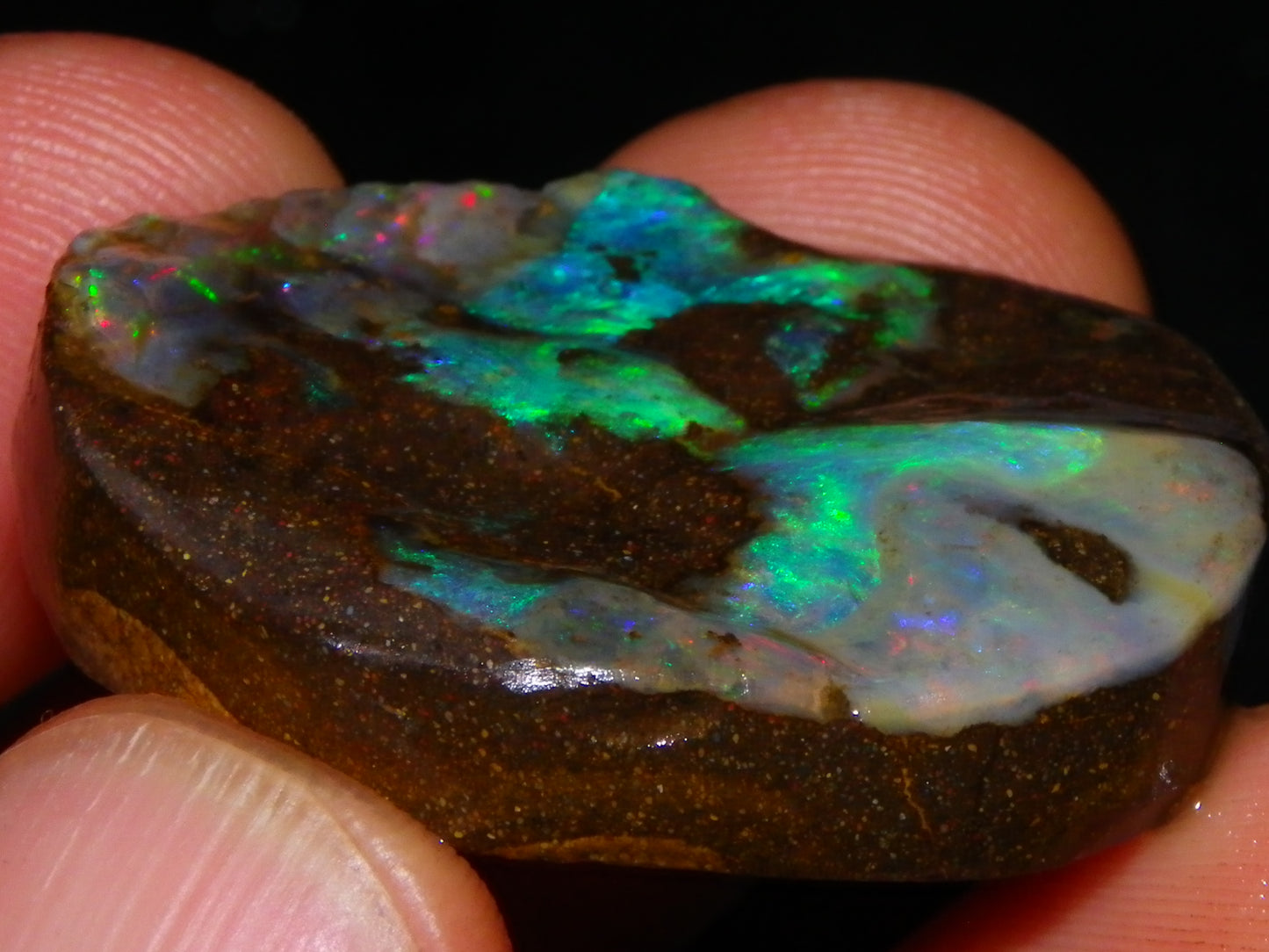 Nice Quality Boulder Opal Freeform Oval Rub 81cts Specimen Bright Fires Qld Australia