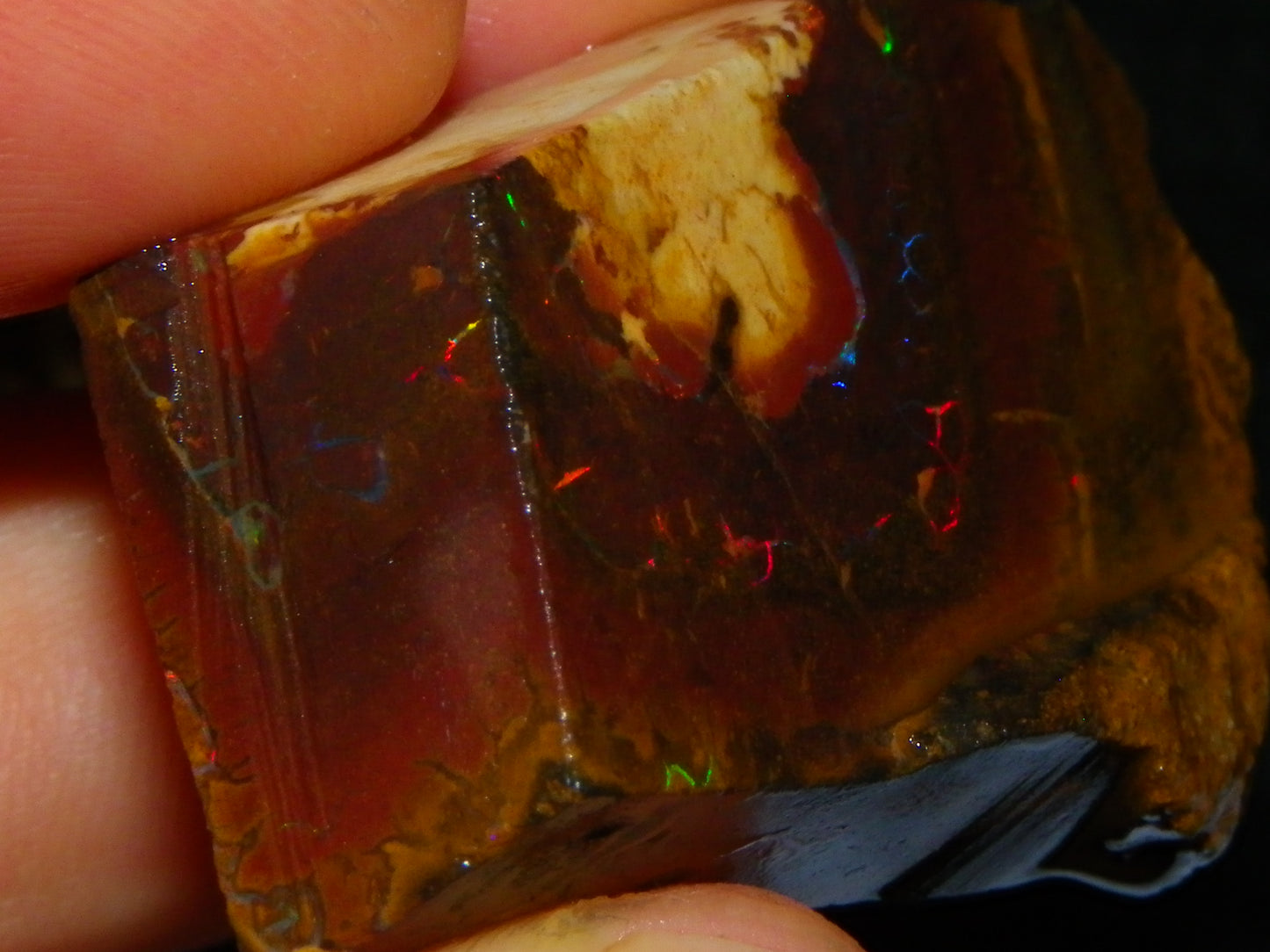 2 Nice Rough/Sliced Matrix/Koroit Opals 145.2cts Red/Green Fires Queensland Australia.