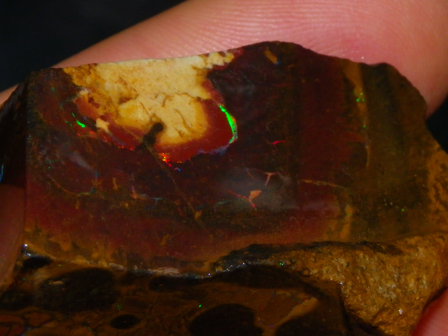 2 Nice Rough/Sliced Matrix/Koroit Opals 145.2cts Red/Green Fires Queensland Australia.