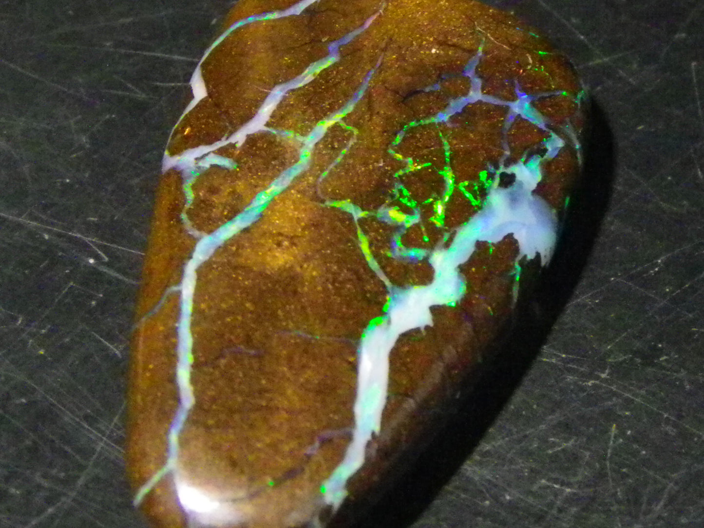 Quality Freeform Boulder Opal Cab 28.6cts Multicolour Veins/Fires Opalton Queensland Australia