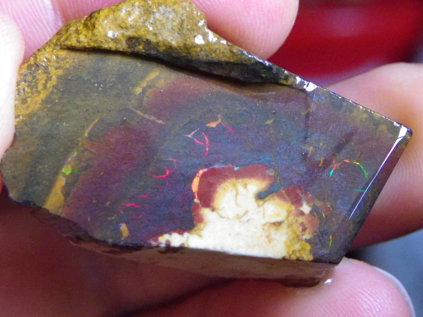 2 Nice Rough/Sliced Matrix/Koroit Opals 145.2cts Red/Green Fires Queensland Australia.