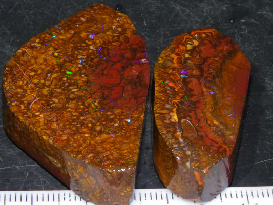 2 Nice Rubbed/Preform Koroit Opals 215.3cts Patterns/Fires Queensland Australia