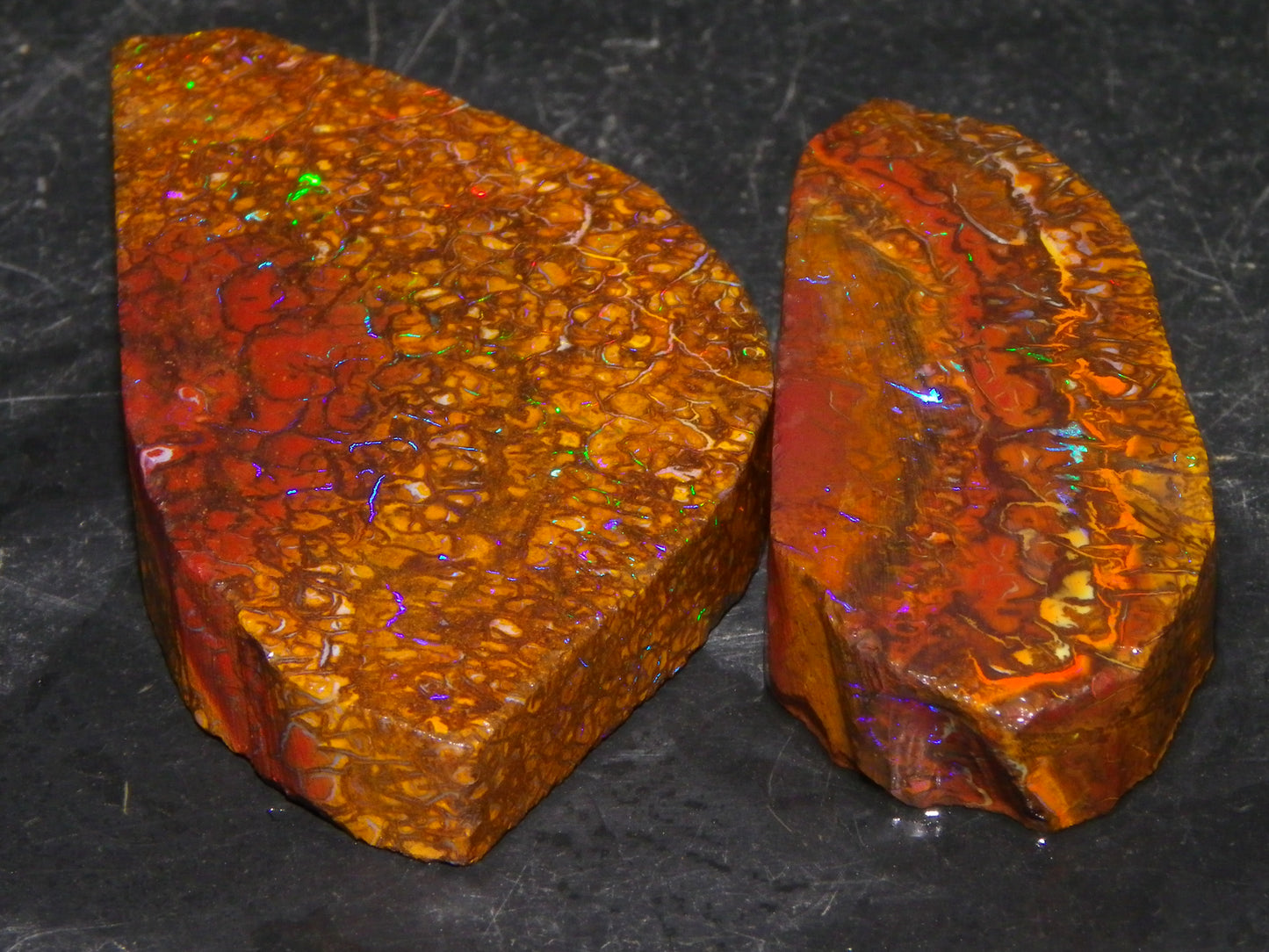 2 Nice Rubbed/Preform Koroit Opals 215.3cts Patterns/Fires Queensland Australia