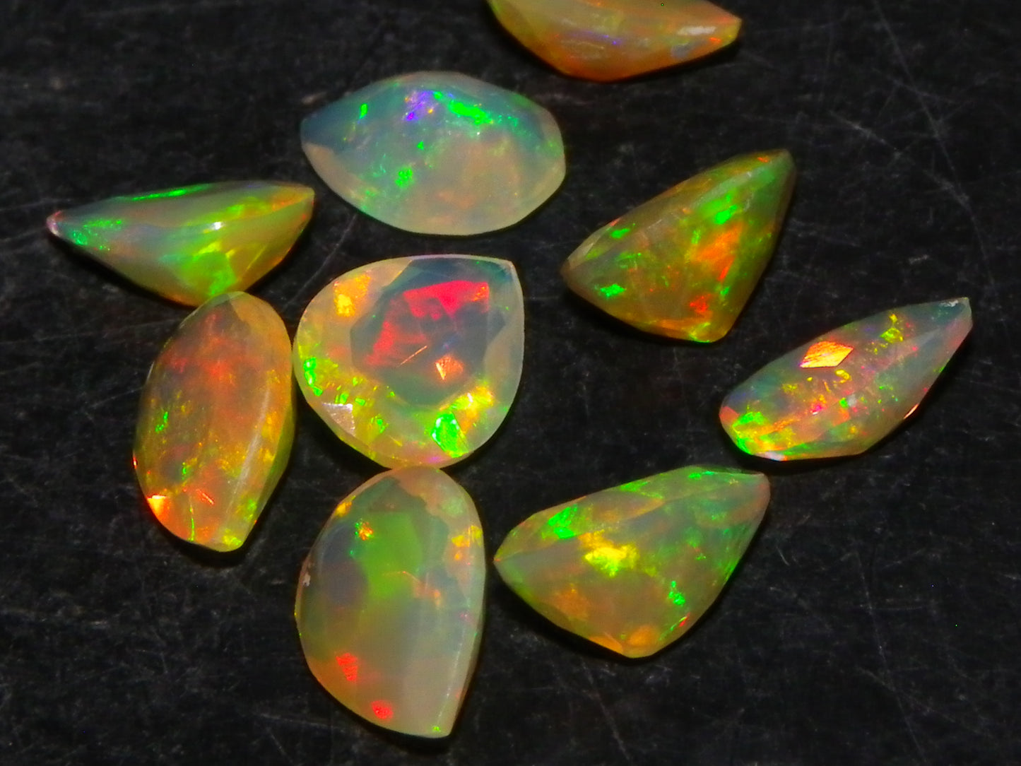 9 Nice Quality Welo Opal Faceted Stones 6.6cts Multicolour Fires Ring Stones